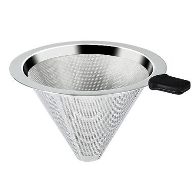 Imagem de Filtro de café sem papel, gotejamento lento, máquina de café de aço inoxidável de malha dupla para copo único, filtro de cone reutilizável, cone de gotejamento de café, filtro de malha fina (3 a 4
