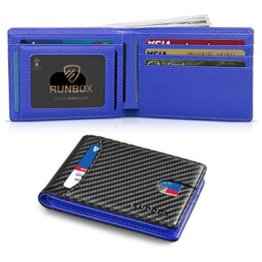 Imagem de RUNBOX Carteira masculina fina com 11 compartimentos para cartão de crédito, couro com bloqueio de RFID, pequena, fina, dobrável, bolso frontal, caixa de presente de grande capacidade, preto carbono