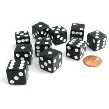 Imagem de Set of 10 Six Sided D6 16mm Standard Dice Black by Koplow Games