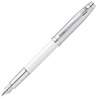 Imagem de Sheaffer 100 canetas-tinteiro de laca branca com acabamento cromado e ponta fina