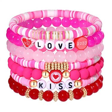 Imagem de ARATLENCH Conjunto de pulseiras de praia para mulheres – pulseiras empilháveis da amizade arco-íris contas de argila Heishi pulseiras de surfista elásticas feitas à mão em massa joias de verão para homens e meninas, argila polimérica, Metal