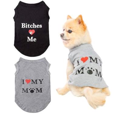 Imagem de KOOLTAIL Camisetas para cães coletes de verão para animais de estimação I Love My Mom roupas para cães com impressão moderna Pacote com 2KOOLTAIL Back Length 10.2" HIPCHEW100