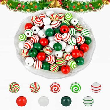 Imagem de 240 peças de contas de madeira de natal doces contas de madeira de bengala doce de natal pirulito contas redemoinho vermelho verde branco 16 mm redondo artesanato contas para guirlanda faça você mesmo fazer joias festa casa decoração de férias árvore pendurada