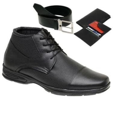 Imagem de Bota Coturno Casual Gm Ortopédico Social Couro Legítimo Kit Carteira e Cinto Masculino-Masculino
