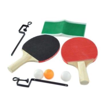 Imagem de Kit Ping Pong 2 Raquetes 3 Bolas Com Rede e Suportes De Mesa