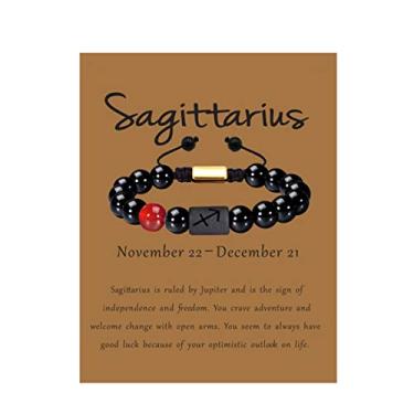 Imagem de VLINRAS Pulseira do zodíaco para homens e mulheres, 8 mm 10 mm natural ônix preto pedra signo estrela constelação horóscopo pulseira presentes, One Size, Pedra ônix preta, olho de tigre, Contas