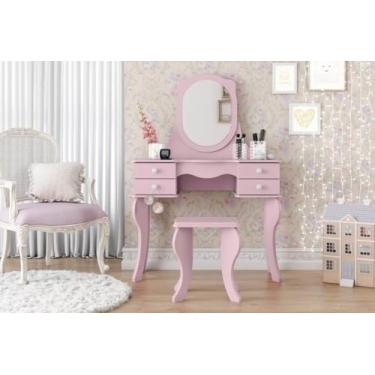 Imagem de Penteadeira C/Espelho 4 Gavetas Com Banqueta (Rosa)