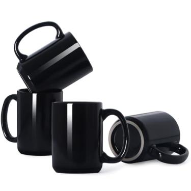 Imagem de Smilatte - Canecas de Porcelana de 473 ml, Copo de Cerâmica em Branco Clássico com Alça Grande para Chá Latte Cappuccino, Conjunto de 4, Preto