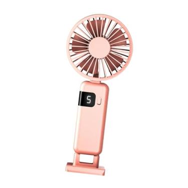 Imagem de Generic Ventilador dobrável portátil mini ventilador com suporte de telefone silencioso display led ventilador de mesa pendurado pescoço para sala de viagem, ROSA