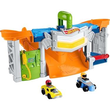 Imagem de ttle People Hot Wheels - Pista de carreras para niños pequeños con sonidos de luces y 2 ruedas, juego de pista de carreras y Go Track