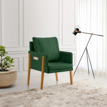 Imagem de Poltrona Milão Veludo Premium em Madeira Maciça Tratada com Bolsa Lateral para Objetos (1, Verde)