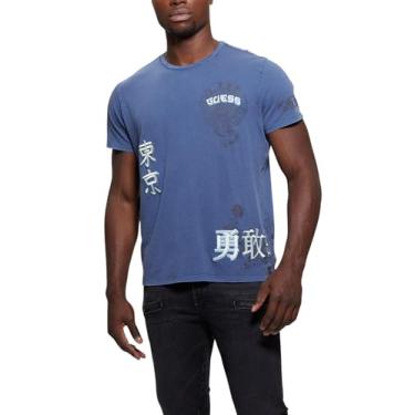 Imagem de GUESS Camiseta masculina Eco Tokyo Stamps, Lírio azul multi, G