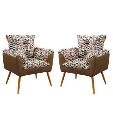 Imagem de Kit 2 Poltronas Para Sala de Estar Opala Sued Estampado Laranja com Ca
