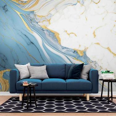 Imagem de Papel de Parede Painel 3D Mármore Branco Azul e Ouro 2,5M Revestimento
