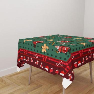 Imagem de Toalha De Mesa Quadrada 4 Lugares Tecido Oxford Feliz Natal Papai Noel