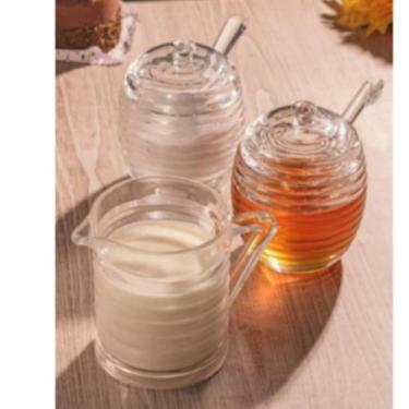 Imagem de Kit Açucareiro Leiteira Meleira Vidro 3 Peças Colmeia Lyor