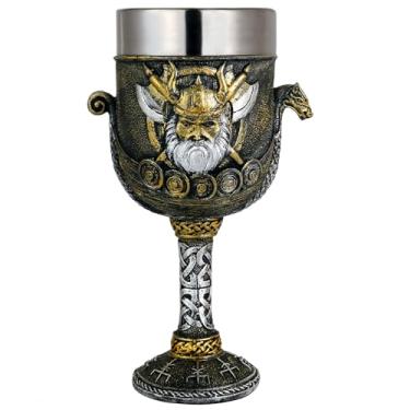 Imagem de Cálice de vinho Odin Viking Medieval - Presentes Viking para homens 198 g Copo de bebida de aço inoxidável Nórdico Dragão Nórdico Cálice Decoração de festa