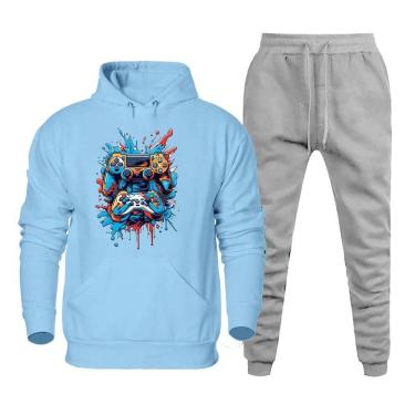 Imagem de Conjunto Moletom Flanelado Kit Blusa e Calça Confortavel Estampa Colorida Canguru Esportivo Macio