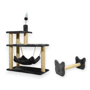 Imagem de Arranhador Para Gatos 3 Plataformas Rede E Brinquedos Poste Sisal Cara