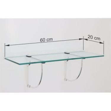 Imagem de Prateleira de Vidro Incolor Grande 60x20 Suporte Cromado  - Inova Deco
