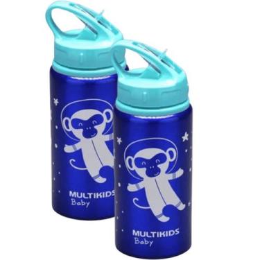 Imagem de Kit 2 Garrafinha Azul Refresh Alumínio 500ml Canudo Multikid - Multila