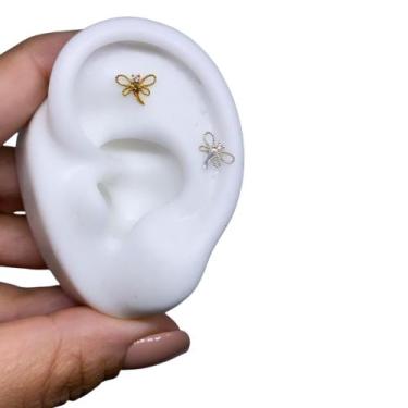 Imagem de Piercing Trágus Helix Cartilagem Libélula Prata 925 Legítima - RaraSte
