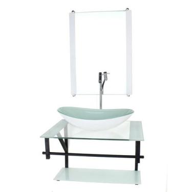 Imagem de Gabinete de vidro para banheiro 60cm ap cuba oval  branco com torneira