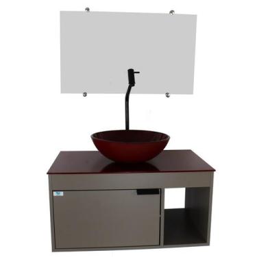 Imagem de Gabinete Armário Banheiro 60cm Cuba Redonda Vermelha - Cubas e Gabinet