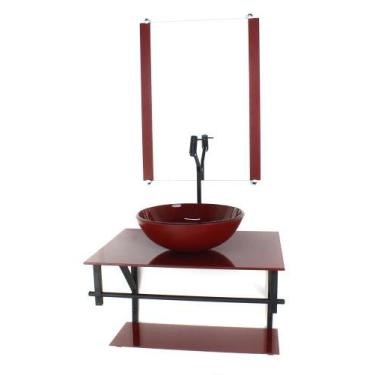 Imagem de Gabinete de vidro para banheiro 60cm ap cuba redonda  vermelho cereja 