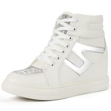 Imagem de Ckrola Tênis feminino moderno plataforma salto plataforma oculto cano alto para mulheres botas plataforma sapatos de trabalho feminino, Branco-1, 35