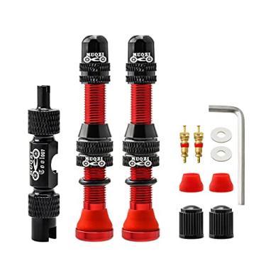 Imagem de MUQZI Kits de hastes de válvula Schrader sem câmara de ar - Liga de 60 mm para bicicleta sem tubos, hastes Schrader universais para válvula sem câmara de aro MTB, com ferramenta de remoção, vermelho