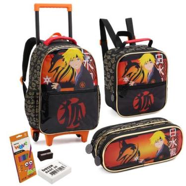 Imagem de Kit Mochila De Rodinhas Escolar Lancheira Estojo Lápis Borracha Aponta