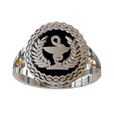 Imagem de Anel de Formatura Farmácia em Prata 950K - Vieira Cruz Joias, Preto, 1