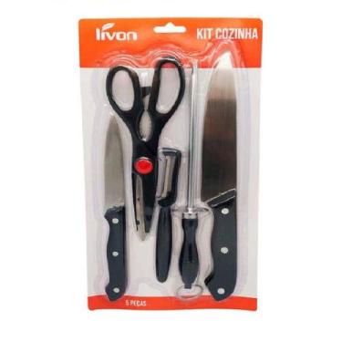 Imagem de Conjunto de Cozinha Facas Tesoura Descascador Amolador Inox com Cabo P