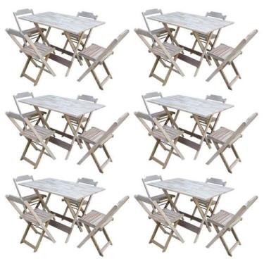 Imagem de Kit 6 Jogos de Mesa com 4 Cadeiras de Madeira Dobravel 120x70 Ideal pa