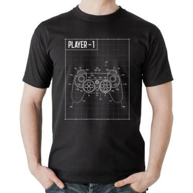 Imagem de Camiseta Algodão Player 1 Controle Joystick - Foca na Moda, Preto, GGG