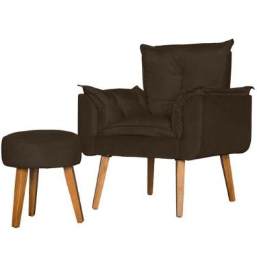 Imagem de Kit Poltrona Para Sala Decorativa Opala e Puff Redondo Suede Marrom - 