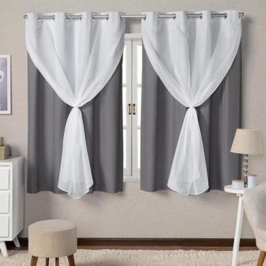 Imagem de Cortina Cinza Para Quarto Janela 2 Metros Blackout PVC Com Voil - Fêff