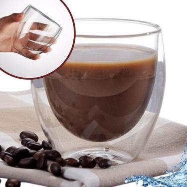 Imagem de Kit 2 Copos Copo Parede Dupla De Grande Vidro Transparente Bebida Quen