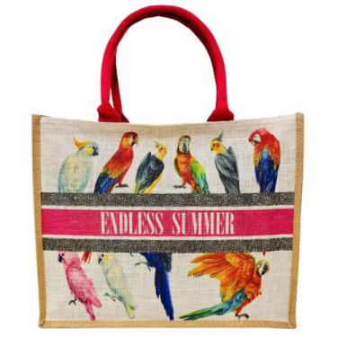 Imagem de Bolsa De Praia Rosa Estampada Araras Aves Passaros Piscina Viajar Verã