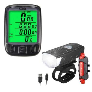 Imagem de Kit Bike 3 itens Velocímetro 27 funções + Lanterna Frontal eTraseira A
