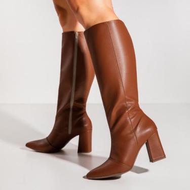 Imagem de Bota Feminina Talita Casual Cano Longo Bico Fino Salto Grosso Not-me, 