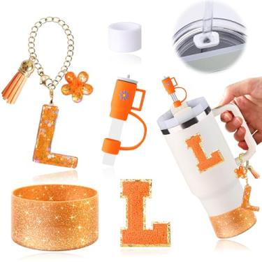 Imagem de AiScrofa Conjunto de acessórios de copo laranja de 6 peças para copo Stanley Cup de 850 g 1,134 g com alça, incluindo tampa de cobertura de palha e bota, tampa à prova de derramamento, pingente de