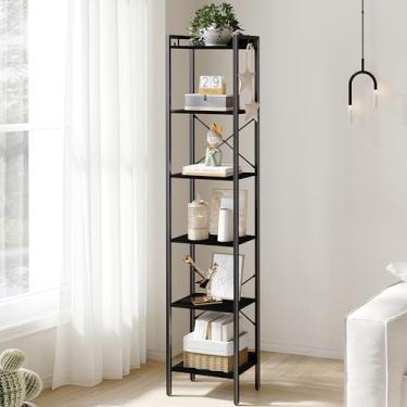 Imagem de Hzuaneri Estante, prateleira estreita de 6 andares, com 2 ganchos, estante para escritório em casa, sala de estar, quarto, cozinha, preta BC10704B