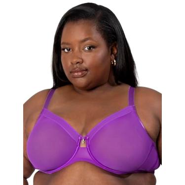 Imagem de Curvy Couture Malha transparente feminina, cobertura total sem forro, suporte sexy plus size, Roxo Passion, (36) 36H