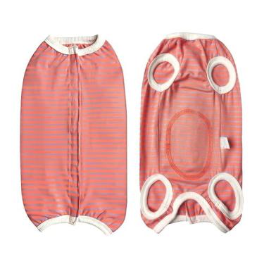 Imagem de Paipeper Camisa de recuperação pós-cirurgia para cachorros, terno cirúrgico de recuperação de cães pequenos para cães machos, macacão de cachorro protege feridas cirúrgicas (listras cinza laranja-s)