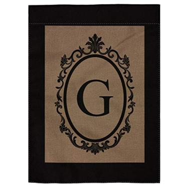 Imagem de Pingpi G Monograma Bandeira de jardim de juta dupla face - 31,75 cm L x 45,72 cm A