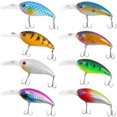 Imagem de Kit de iscas de pesca Crankbait, 8 peças, isca de mergulho profundo, iscas de pesca de robalo, iscas rígidas, iscas de manivela para robalo, truta, salmão, água doce e salgada