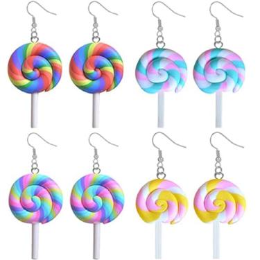 Imagem de Brincos pendentes de pirulito arco-íris colorido adorável redemoinho pirulito doce pingente brincos gota conjunto de doces para mulheres, Large, Acrílico, Sem pedra preciosa