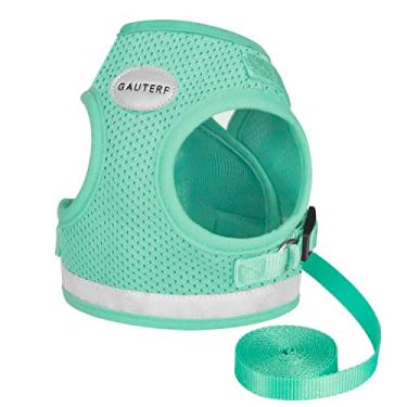 Imagem de Peitoral para gatos e peitoral para filhotes com conjunto de trela, arnês para gatos à prova de escapar, colete de malha macia refletiva ajustável para filhotes de cachorro gatinho arnês ao ar livre (ciano, M, peito: 30 cm - 35 cm)